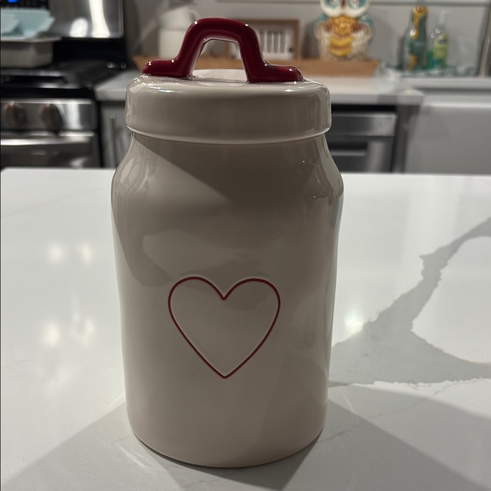 Rae Dunn Red Heart Cream & Red Canister W/ Lid… PERFECT CONDITION..